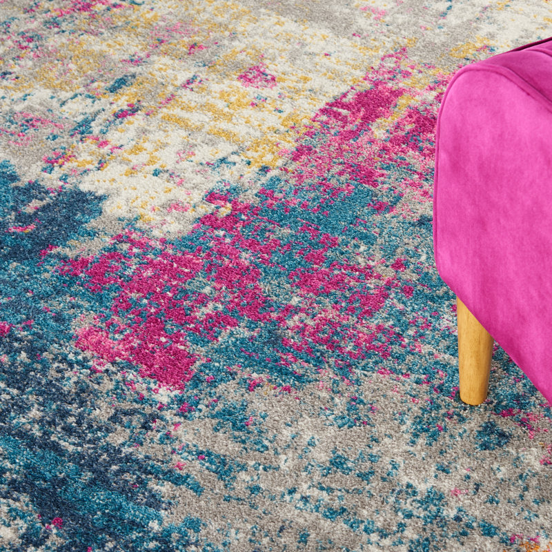 Mercury Row® Abbate Abstract Pink/Blue/Orange/Ivory Area Rug & Reviews